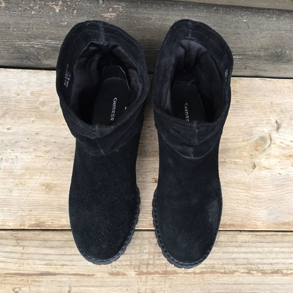 Chinese Laundry Flip Moto Minimalist Suede Slouch Lug Sole Bootie 6.5M